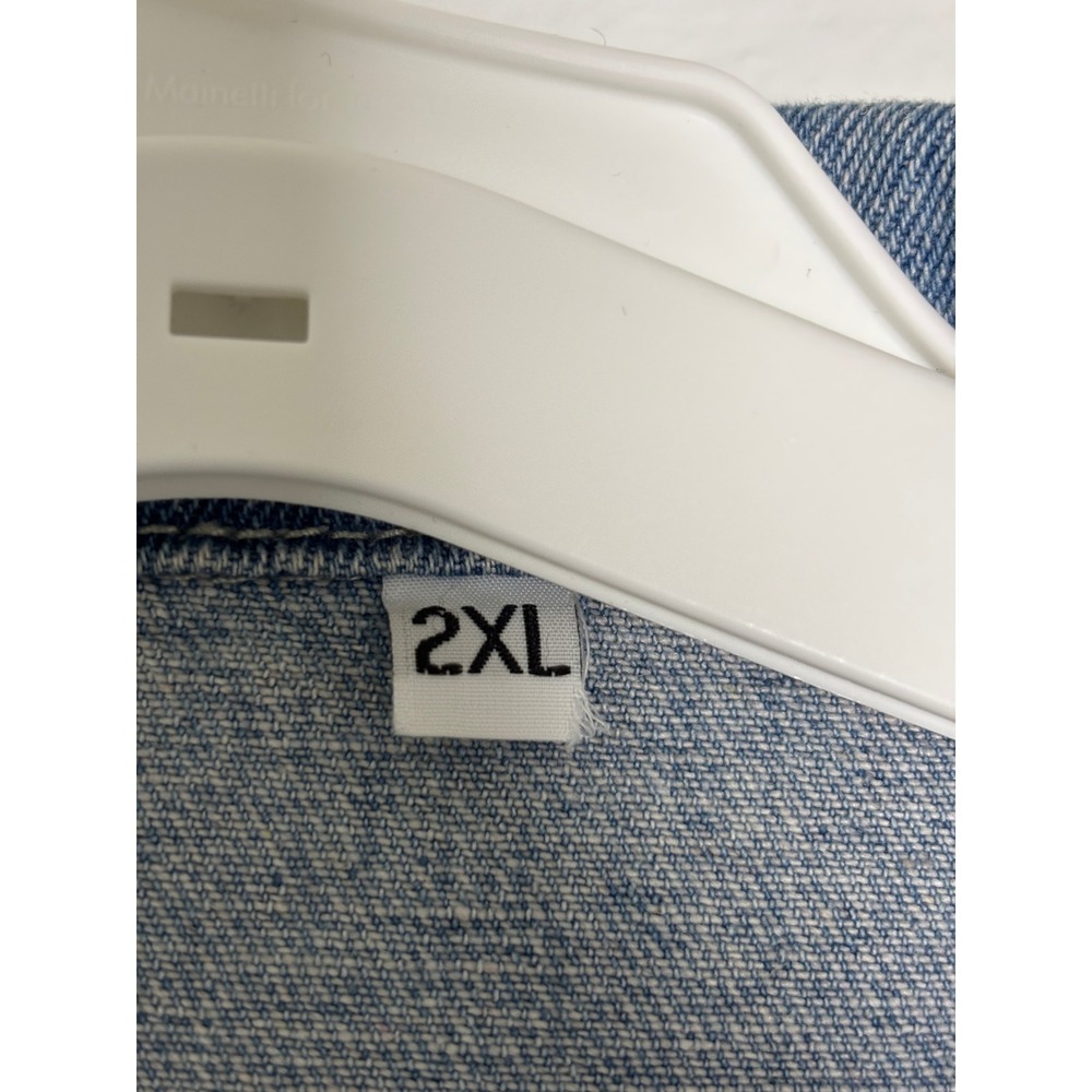 Unbranded Distressed Longline Denim Jacket Light Wash Ripped Duster Coat 2XL - Picture 2 of 6